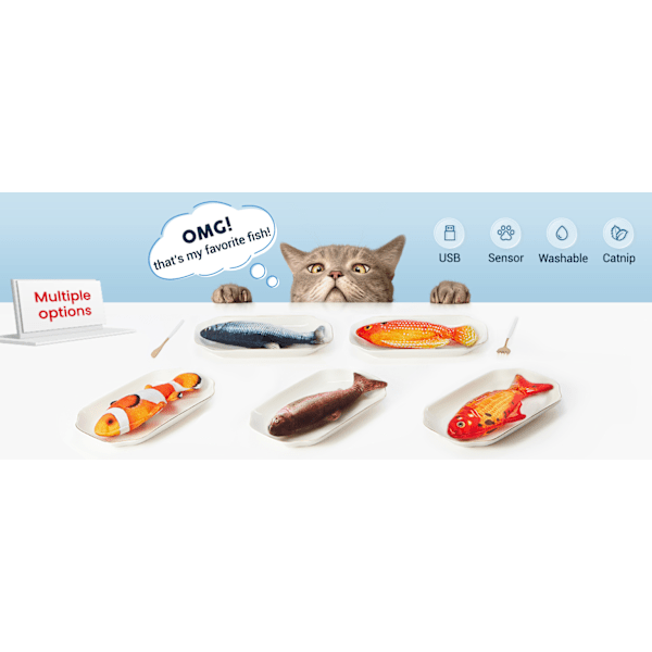 Fiskleksak för katter med kattmynta, interaktiv rörelseleksak för kattungar och hundar