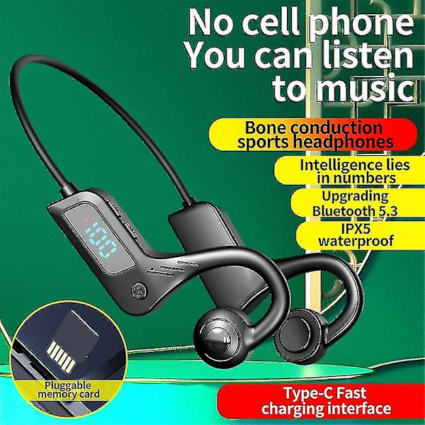 Luujohtokuulokkeet Bluetooth Langattomat IPX8 Vedenpitävä MP3-soitin Hifi Korvakoukku Kuulokkeet Mikrofonilla Uintiin