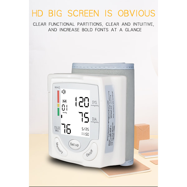 Bärbar Automatisk Blodtrycksmätare Medicinsk Digital LCD-Display W