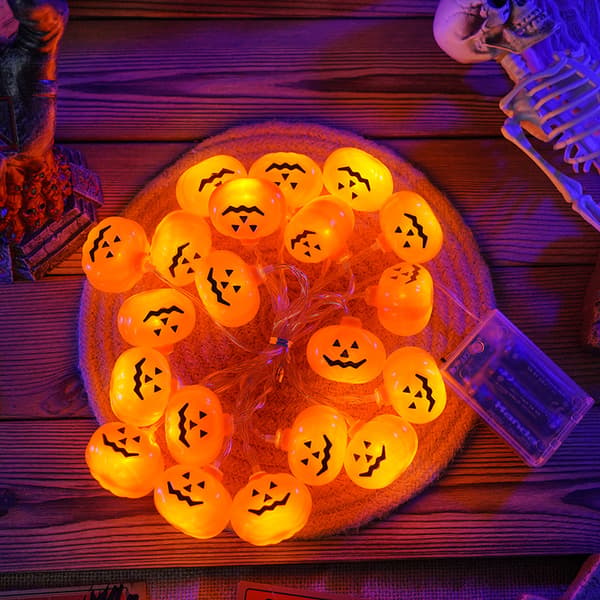 Halloween Græskar Lyskæde Med Hatte Og Spøgelsesansigter LED Indendørs Udendørs Dekorativ Belysning Til Fest Mixed pattern style 3m 20-light bulb - battery-operated