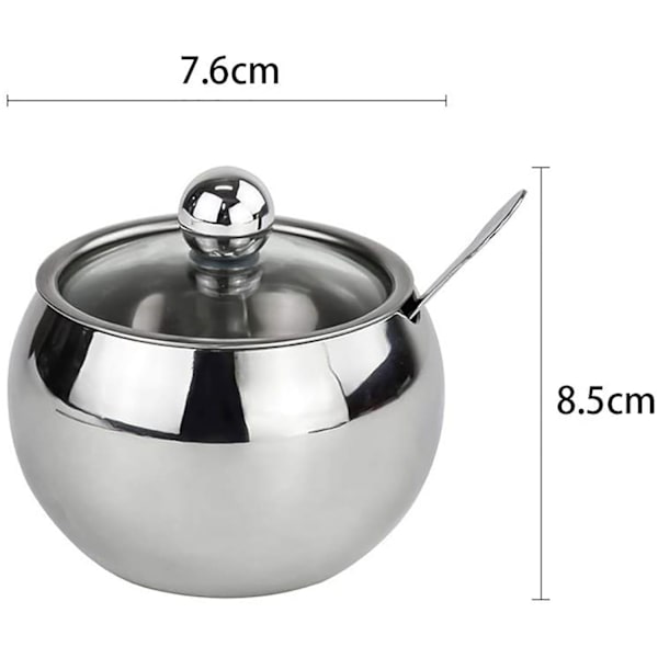 Sukkerskål, rustfrit stål krydderisked med låg, Φ7.6cm - Perfet