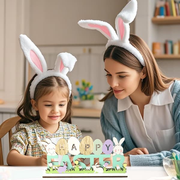 Påskdekoration i trä med 'Hello Spring'-text - Charmig festlig dekor för hem, sovrum och vårfirande - Dekorativ figur med stativ