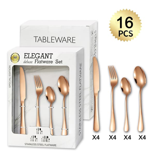 24-delars bestickset i rostfritt stål med biffknivar, dessertgafflar och skedar, presentförpackning ingår 【16PCS】Iridescent