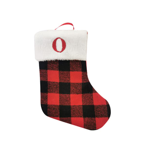 Julestrømpe med 26 broderede bogstaver - Sort Rød Ternede Sok Træpynt & Slikpose Dekoration [K]