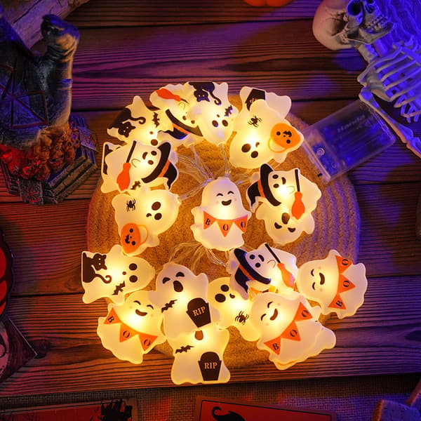 Halloween Græskar Lyskæde Med Hatte Og Spøgelsesansigter LED Indendørs Udendørs Dekorativ Belysning Til Fest Mixed pattern style 3m 20-light bulb - battery-operated