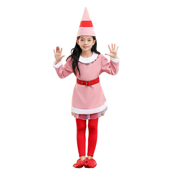 Jultomte Cosplay-dräkt för barn 3-10 år, flickor och pojkar, långärmad klänning, festdräkt, rosa, 3-4 år