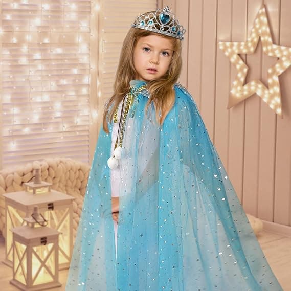 Prinsessklänning för liten flicka, 11-delad prinsessklänning med krona, Prinsessklänningar för flickor 3-8 år födelsedagspresent (Blå) Blue