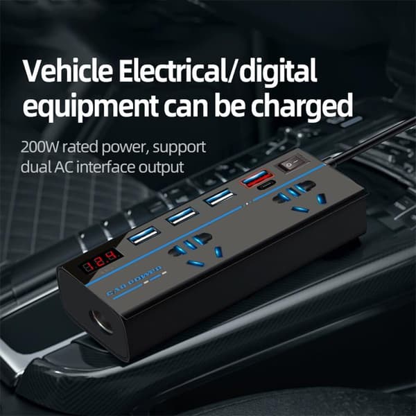 200W Bil Strømomformer DC12V til AC110V 12V Billaderplugg Kjøretøy Bil Strømadapter Konverter Bil Strømomformer Adapter med 4 USB-porter