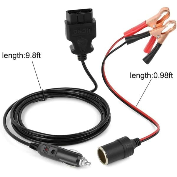 OBD2 hukommelsesbesparende connector med to alligatorclips