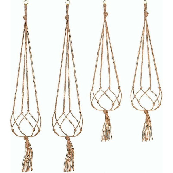 Set med 4 Makramé växtampel rep kruk hängare inomhus utomhus trädgårdsdekoration med - 2 stycken 105 cm och 2 stycken 90 cm