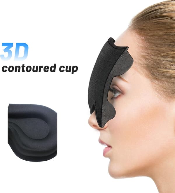 3D Sovemaske til mænd og kvinder - Lysblokerende rejseøjenmaske til natten - Sort