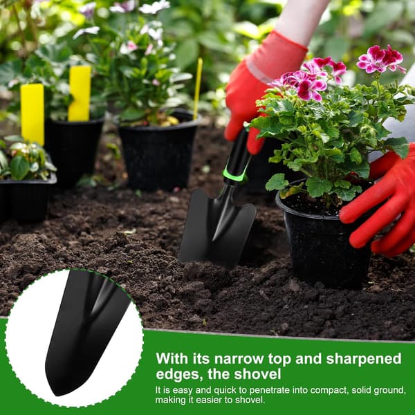 Liten hagespade for planting og omplanting, stålfabrikkspade, minispade, strandspade, svart