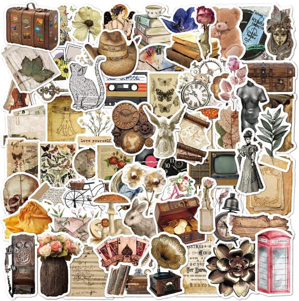 100 stk Vintage Stickers, Æstetiske Retro Journaling Tilbehørssæt, Søde Cottagecore Scrapbooking Stickers
