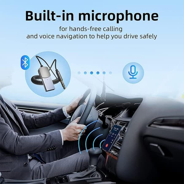 Bluetooth Aux-adapter Bluetooth v5.0 Trådløs bilmottaker USB til 3,5 mm jack-adapter Innebygd mikrofon Aux-inngang Håndfri samtaleplugg