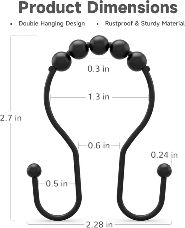 Duschdraperihakar Bathway Duschdraperiringar Svarta Duschdraperihakar, Duschhakar för Duschdraperifoder Badrumsduschstångshake