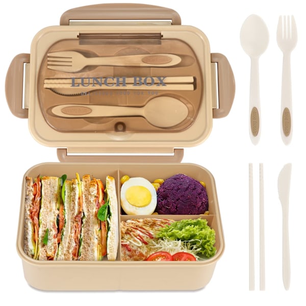 Bento Box til voksne og børn - 1400ML Bærbar, let, nem at transportere madholder med ske og gaffel, holdbar, lækagesikker