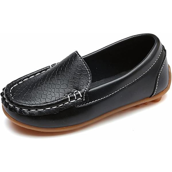 Mustat nahkaiset loaferit lapsille, pojille ja tytöille, muodikkaat loaferit, rennot venekengät, liukumattomat oxford-kengät, mukavat kävelykengät, EU-koko 21