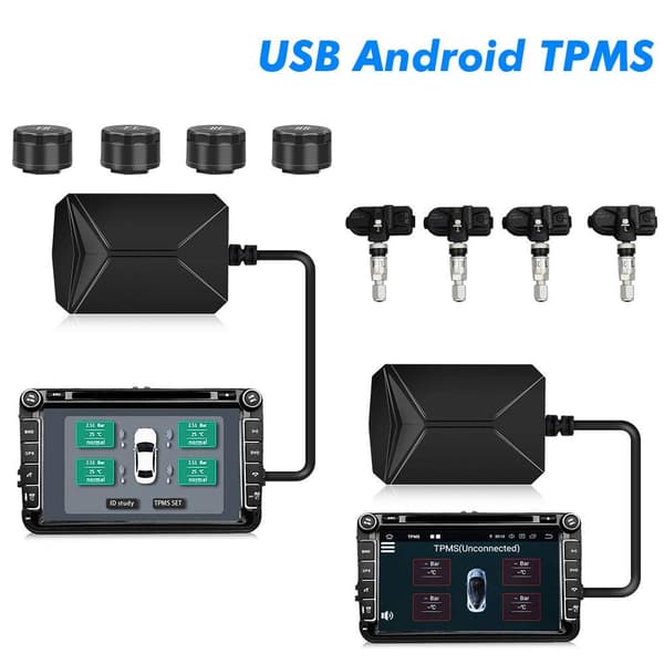 Dekktrykkovervåkingssystem Eksterne USB TPMS-sensorer Kompatible med Android Bilnavigasjonsdisplay Ekstern
