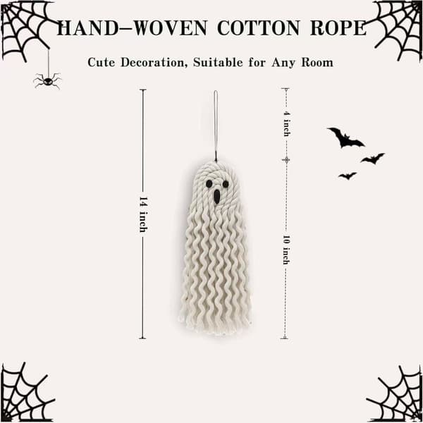 Handvävd Spöke Bomullsrep Hängande Dekoration – Halloweenfest Boho Makramé Prydnad Evil Eye