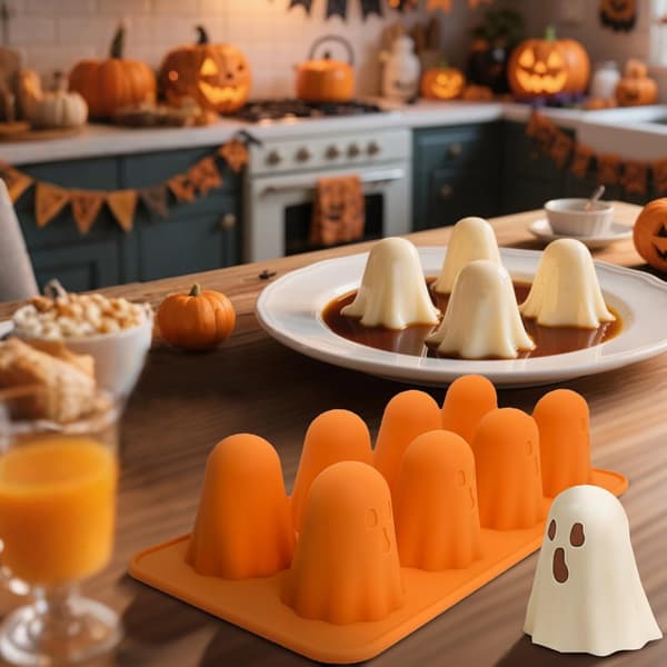 2 Stykker Halloween Silikoneforme 3D Chokoladeforme, Non-stick, Spøgelse Silikoneforme til Bagning af Gelé, Slik, Budding, Chokolade, Isterninger