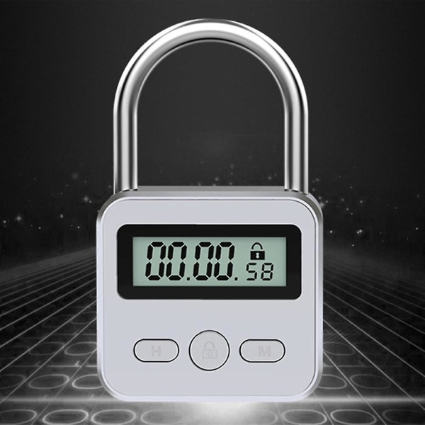 Metal Timer Lås LCD Skærm Multifunktionel Elektronisk Tid 99 Timer Max Timing USB Genopladelig Timer Hængeslås Sølv [DB]