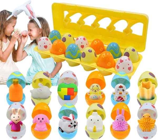 Påskeegg Leker, Ferdigfylte Påskeegg, 12 Stykker Ferdigfylte Påskeleker for Barn - Tidlig Pedagogisk Utviklingsleke for Barnas Dag,