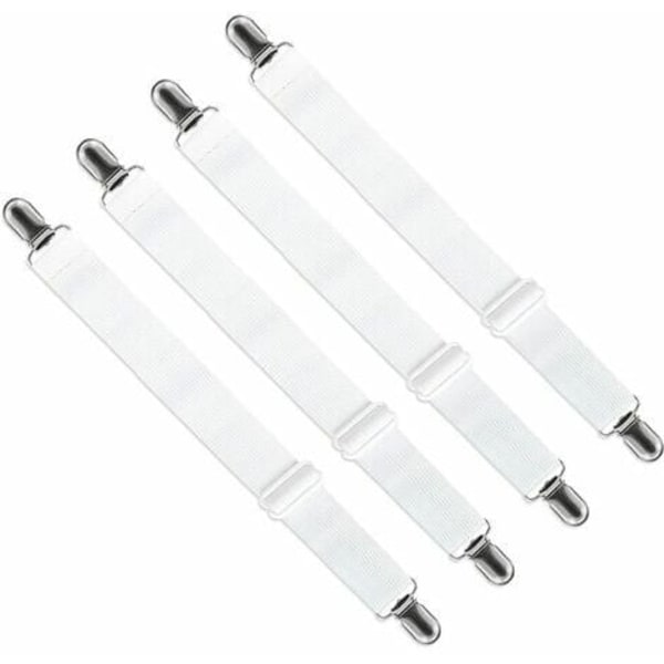 Elastisk Lakanssträckare, Justerbar Fästklämma med Klämmor för Lakans, Soffa, Överdrag (Vit, 4-pack, Utökad Sektion)
