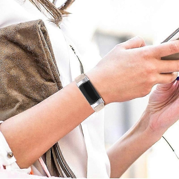Premium Äkta Läder Justerbart Armband för Fitbit Charge 6/5 - Perfekt Aprikos Apricot Fitbit Charge 6