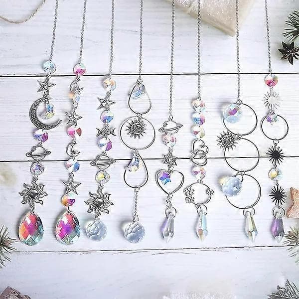 Fargerike krystall solfangere med kjede, krystallprism vedheng til jul, bryllup