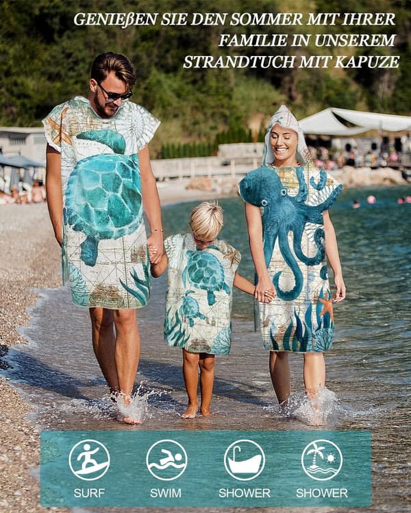 Surf Poncho til mænd og kvinder, Mikrofiber Strandponcho, Hurtigtørrende
