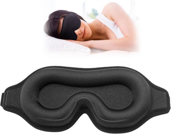 3D Sovemaske til mænd og kvinder - Lysblokerende rejseøjenmaske til natten - Sort