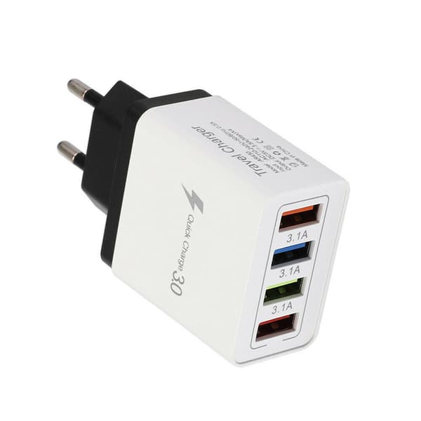 4USB Lader 3.1A Flere Porter Telefonlader for Reise