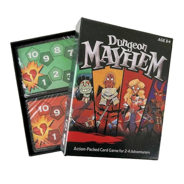 Dungeon Mayhem -korttipelisetti: 3 pakkausta hauskoja perhepelejä
