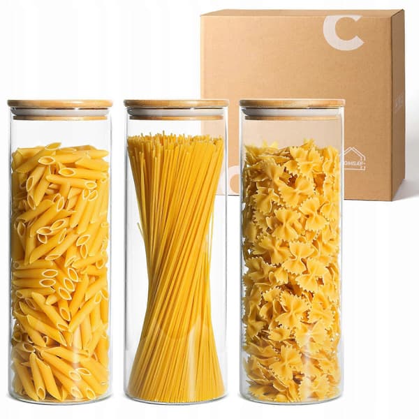Glasbehållare för Spaghetti Pasta, Set med 3, 2000ml