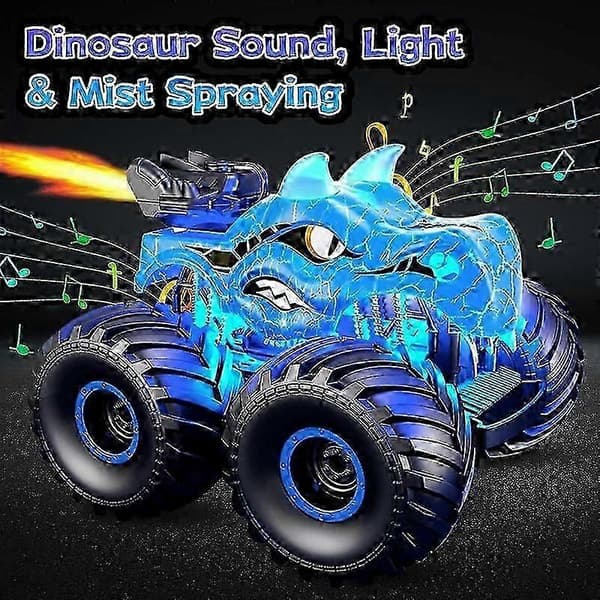 Dinosaur Fjernstyret Bil Legetøj, 2.4 GHz Monstertrucks med Lys, Lyde & Spray