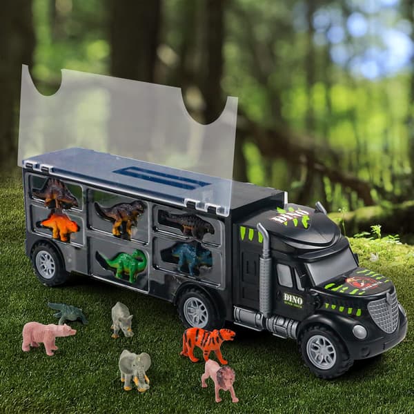 Lastebil med dinosaurleker, 12 mini-dyr, dinosaurer