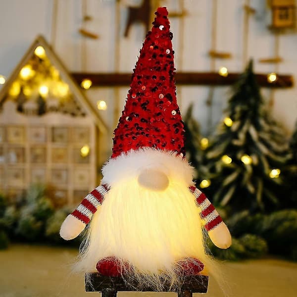 Lysende Nisse Julepynt, Julenisser Med LED-lys, Nisse Jul Til Innendørsdekorasjon Juledekor Red