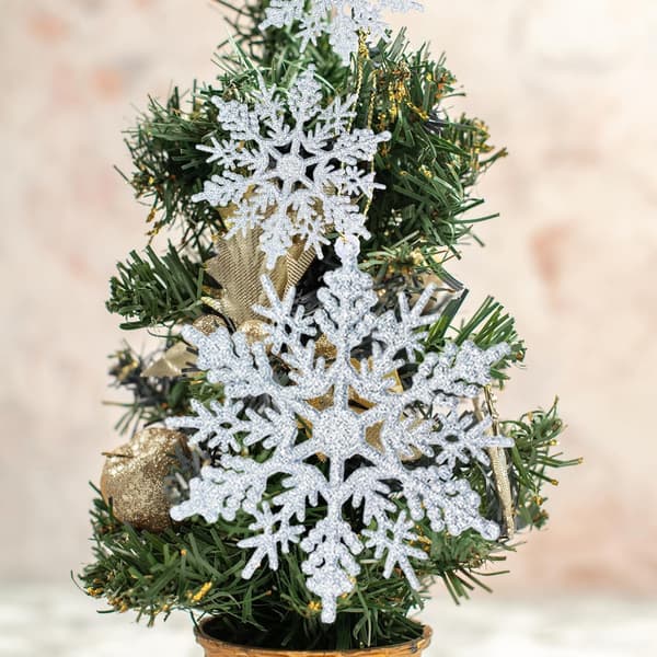 36 stk. julesølv snøfnuggpynt av plast med glitter til vinterjuletræsdekorasjoner, varierende størrelser, håndverkssnøfnugg