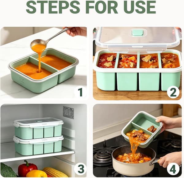 Souper Cubes Set med 3 silikonfrysfack med lock, 2/4/6 hål för soppbuljongsås isbitar green