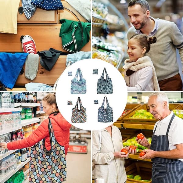 Återanvändbara hopfällbara shoppingkassar, set om 4