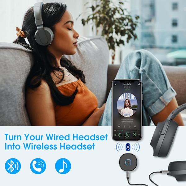 Bluetooth Aux Modtager, Bærbar 3.5mm Aux Billader, Bluetooth 5.0 Trådløs Lydmodtager til Bil/Hjem Stereo/Ledninger Hovedtelefoner/Højttaler
