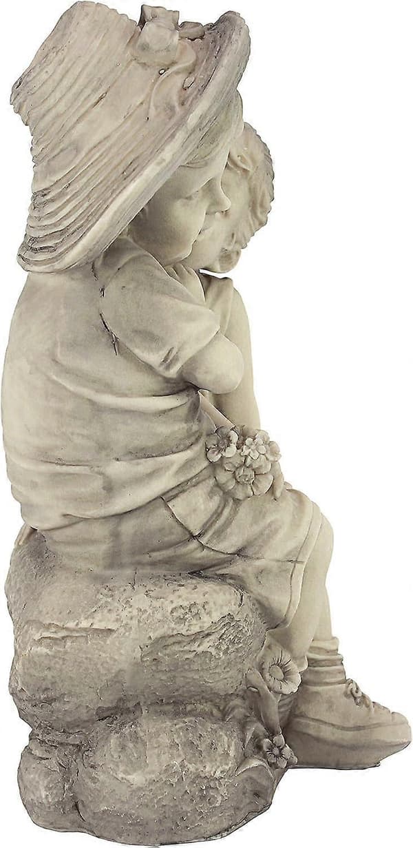 Kampanjesalg Lavere Barn Jente og Gutt Hagedekor Statue, polyresin, antikk stein