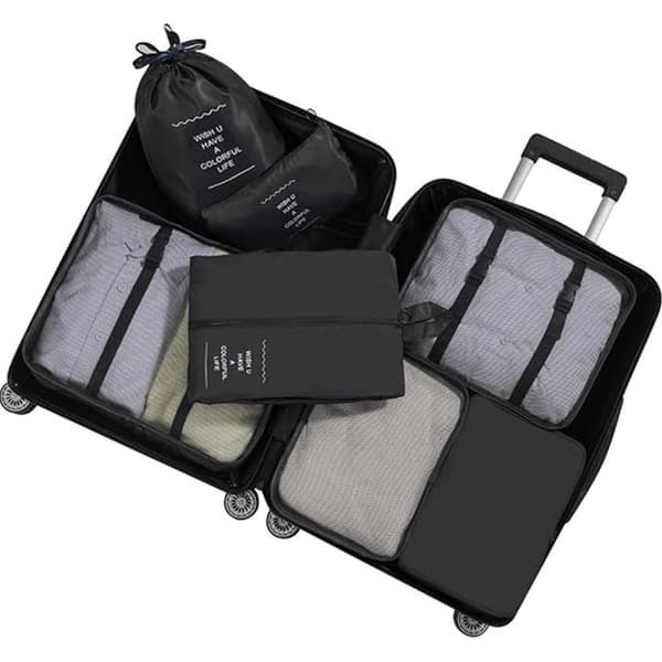 7-delars Resväskeorganisatörset – Effektiv Packning och Förvaring för Resor - Svart