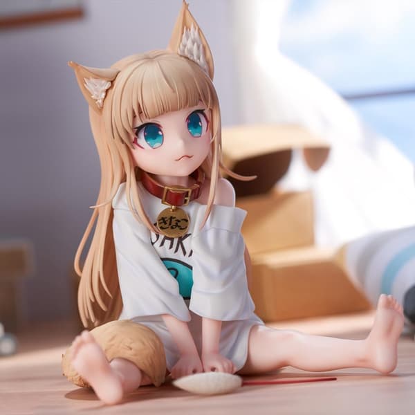 KINAKO Figur Söt Kattöra Flicka Sittande Position Utbytbar Ansiktsfigur Ornament Samling