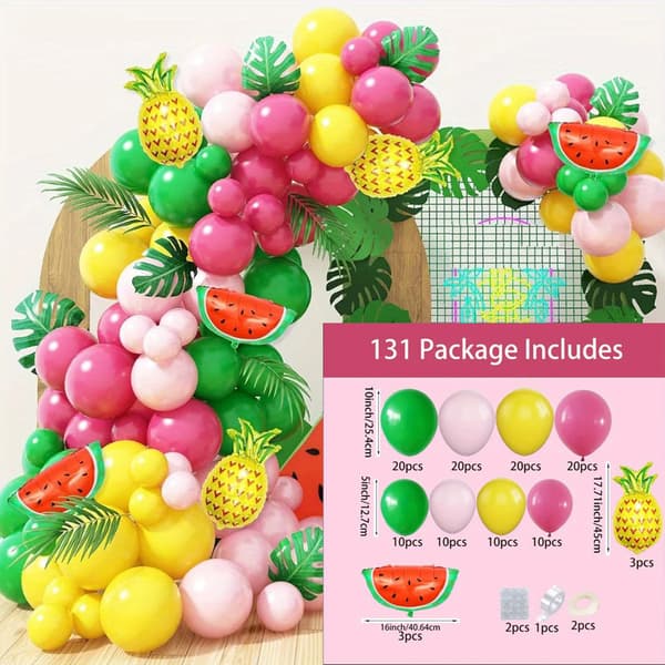 Frukt-tema ballongfestdekorasjonssett for bursdag, sitron jordbær vannmelon ananas design Lemon