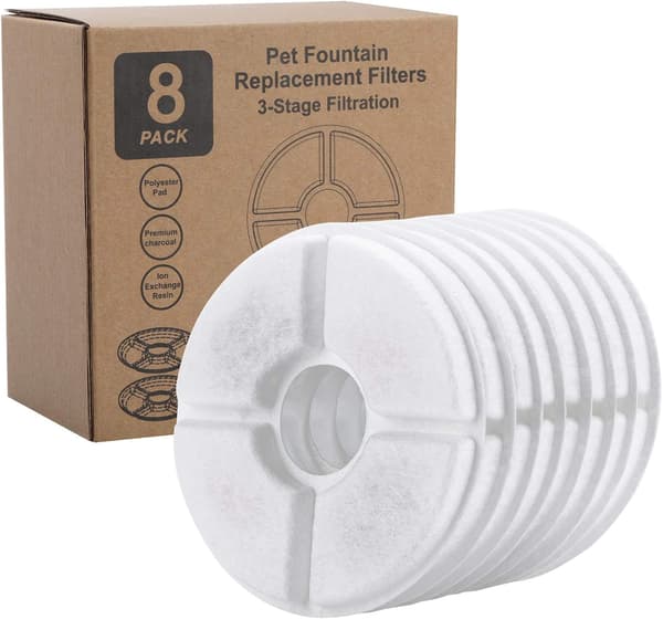Vandfilter til kæledyrsfontæne, firdoblet filter, 13 cm, 8-pak