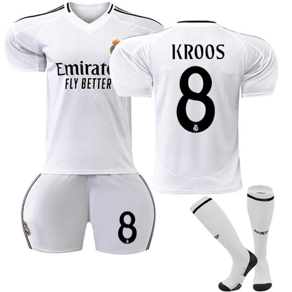 2024-2025 Real Madrid Hemma Barn fotbollströja Kit nr 8 Kroos(16)