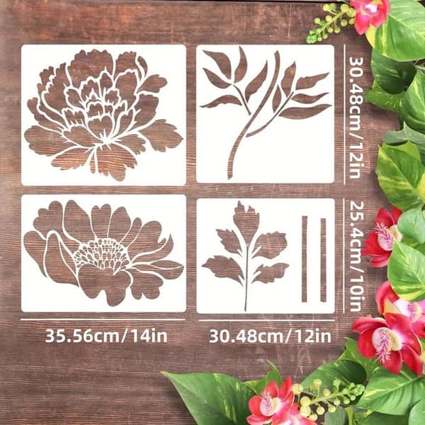 Large Floral Pattern Stencils for Garden Fence, Reusable Painting Stencils, 6 Pcs pcs B- 35.5 cm x 30.5 cm
