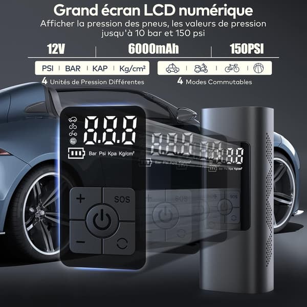 6000mAh Mini Elektrisk Luftpump, Portabel Luftkompressor Sladdlös