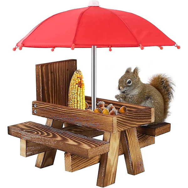 Egerntfoder, vejrbestandigt egern picnicbord, træ egernfoderbord med parasol